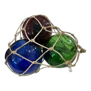 Vintage Hand Blown Fishing Floats RARE Vibrant Colors Set Of 3 Japan